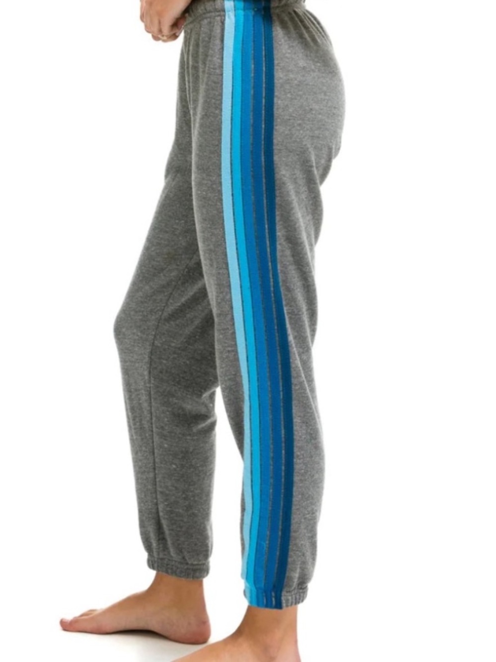 Aviator Nation - 5 STRIPE SWEATPANTS - HEATHER GREY // BLUE Size Small